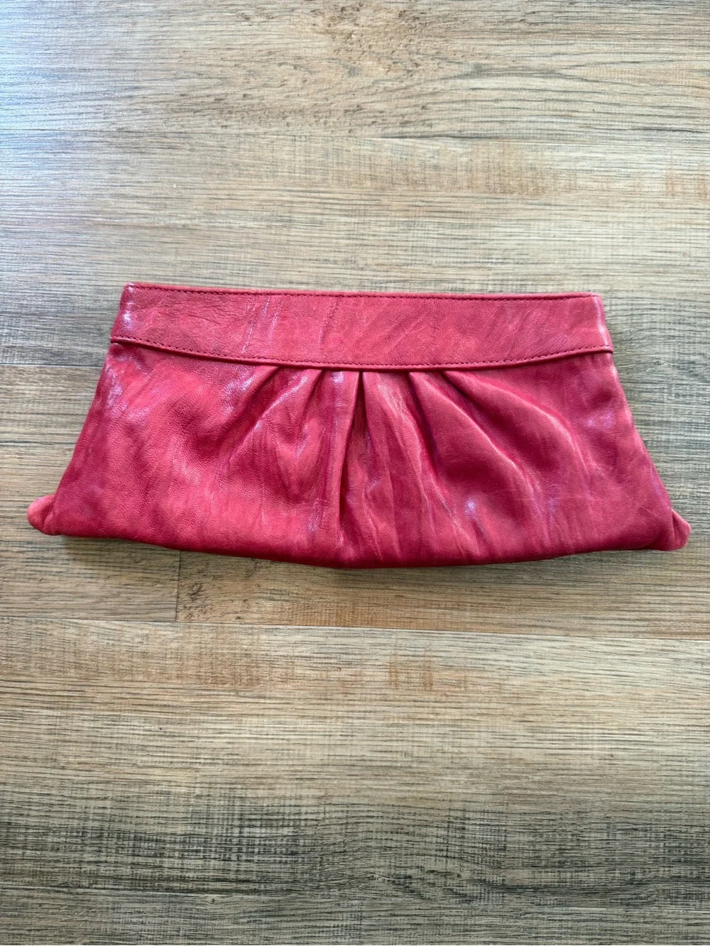 Lauren Merkin Red Leather Pleated Clutch